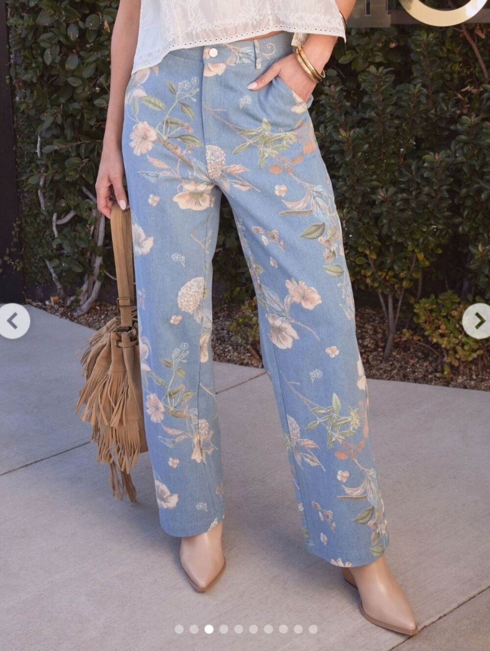 VICI Floral Wide-Leg Denim Pants in Light Blue